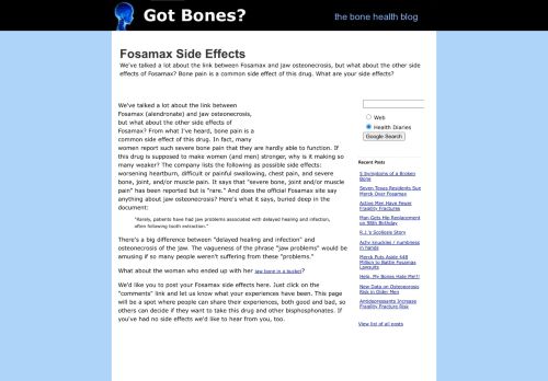 HealthDiaries.com: Fosamax Side Effects