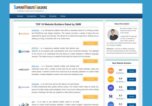 SuperbWebsiteBuilders | Website Builders reviews and comparisons