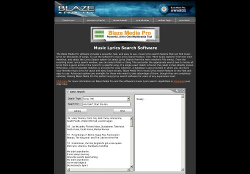Blaze Media Pro: Music Lyrics