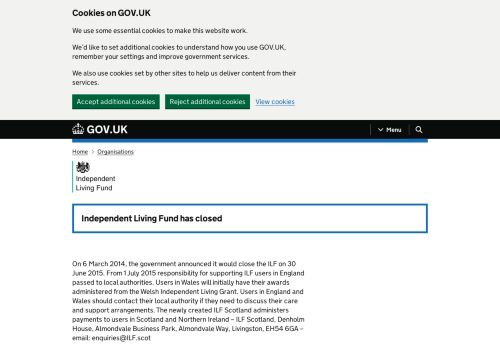 Department for Work & Pensions: Independent Living Fund 