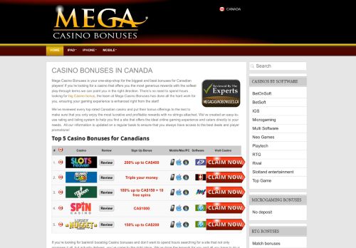 Mega Casino Bonuses Canada