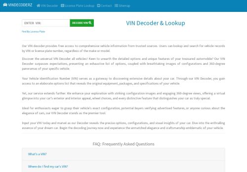 Vindecoderz  | Online VIN lookup service